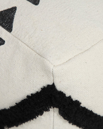 18" White Cotton Geometric Pouf Ottoman