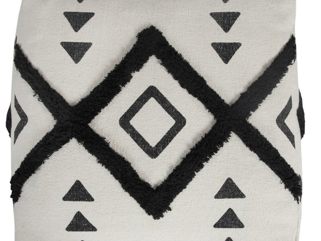 18" White Cotton Geometric Pouf Ottoman