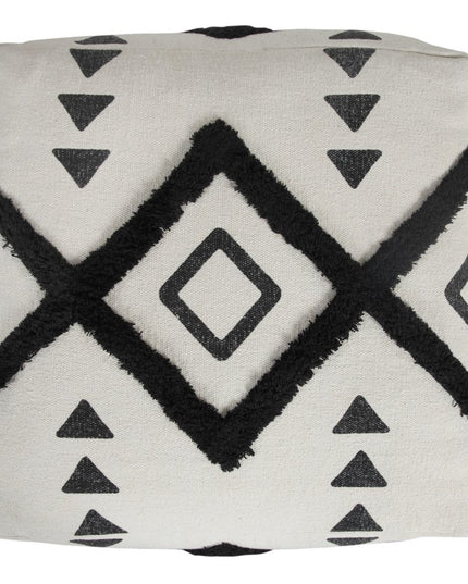 18" White Cotton Geometric Pouf Ottoman
