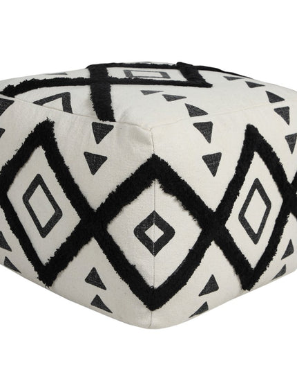 18" White Cotton Geometric Pouf Ottoman
