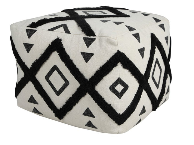 18" White Cotton Geometric Pouf Ottoman