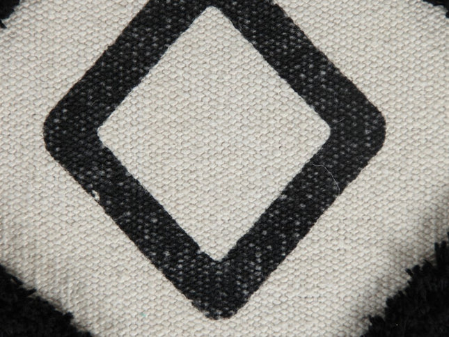 18" White Cotton Geometric Pouf Ottoman