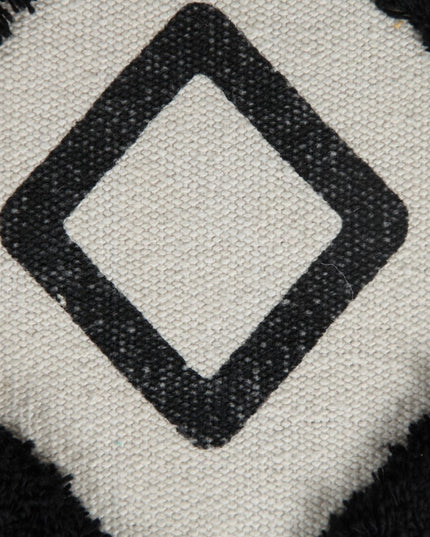 18" White Cotton Geometric Pouf Ottoman