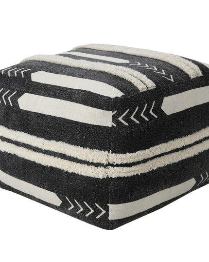 18" Black Cotton Geometric Pouf Ottoman