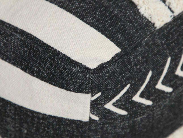 18" Black Cotton Geometric Pouf Ottoman