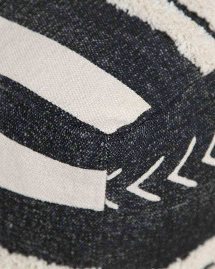 18" Black Cotton Geometric Pouf Ottoman