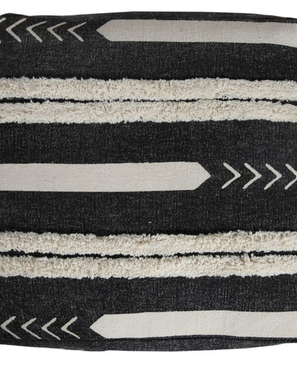 18" Black Cotton Geometric Pouf Ottoman
