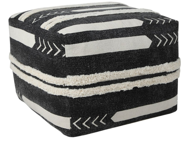 18" Black Cotton Geometric Pouf Ottoman