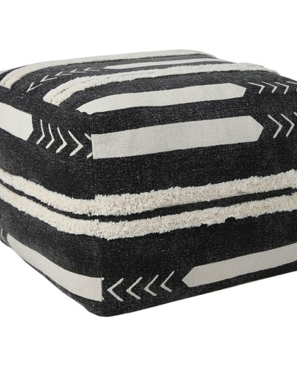 18" Black Cotton Geometric Pouf Ottoman