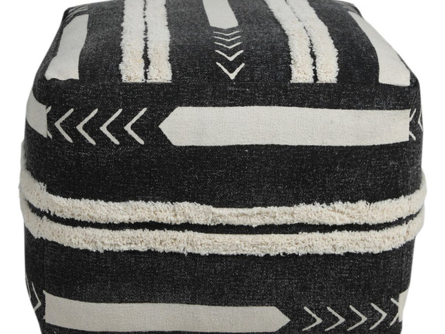 18" Black Cotton Geometric Pouf Ottoman
