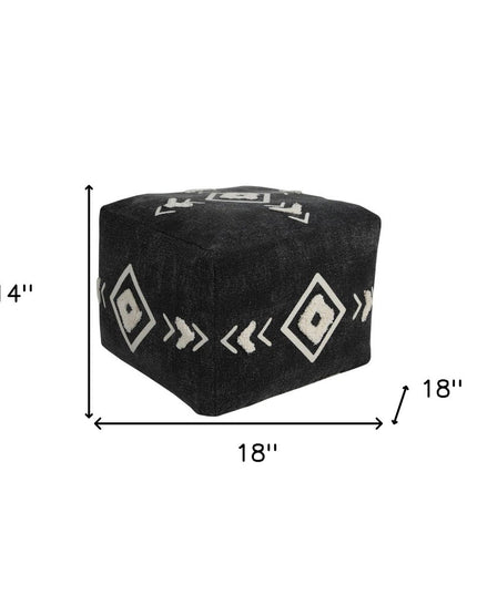 18" Black Cotton Geometric Pouf Ottoman