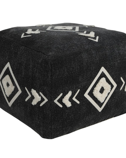 18" Black Cotton Geometric Pouf Ottoman