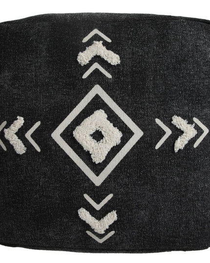 18" Black Cotton Geometric Pouf Ottoman