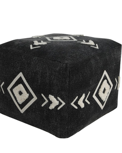 18" Black Cotton Geometric Pouf Ottoman