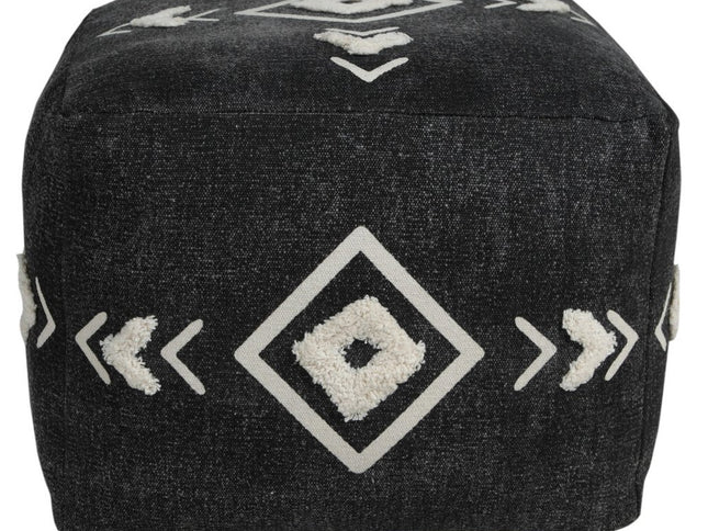 18" Black Cotton Geometric Pouf Ottoman