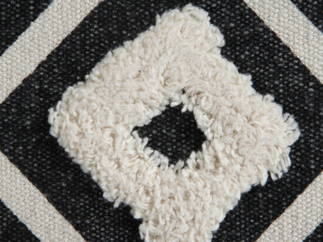 18" Black Cotton Geometric Pouf Ottoman