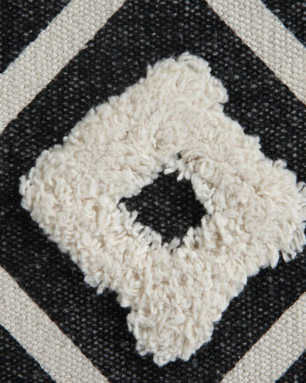 18" Black Cotton Geometric Pouf Ottoman