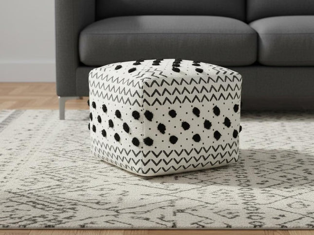 18" White Cotton Chevron Pouf Ottoman