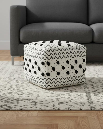 18" White Cotton Chevron Pouf Ottoman