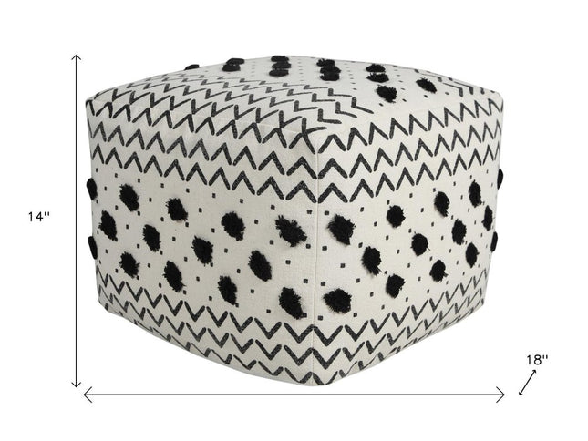 18" White Cotton Chevron Pouf Ottoman