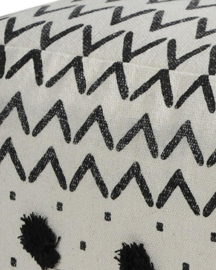 18" White Cotton Chevron Pouf Ottoman