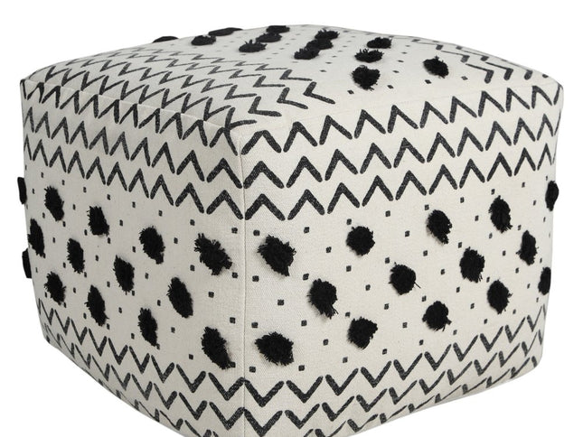 18" White Cotton Chevron Pouf Ottoman