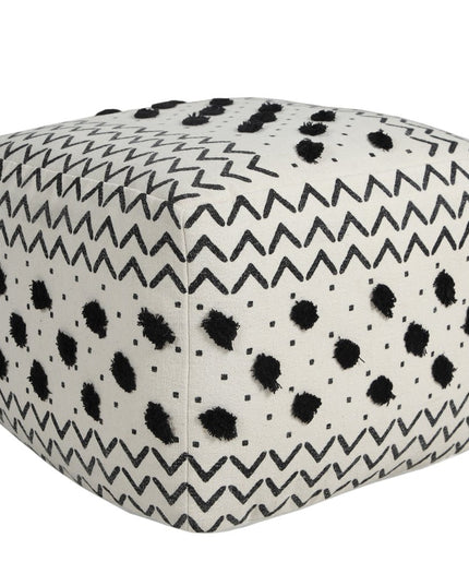 18" White Cotton Chevron Pouf Ottoman