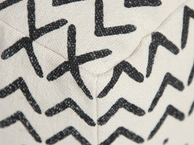 18" White Cotton Chevron Pouf Ottoman