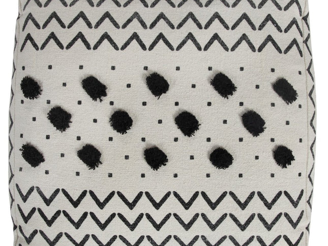 18" White Cotton Chevron Pouf Ottoman