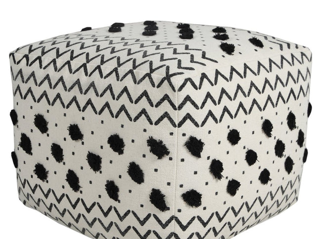 18" White Cotton Chevron Pouf Ottoman