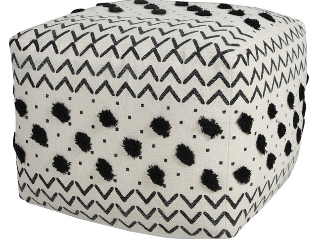 18" White Cotton Chevron Pouf Ottoman