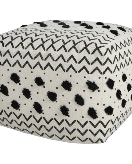 18" White Cotton Chevron Pouf Ottoman