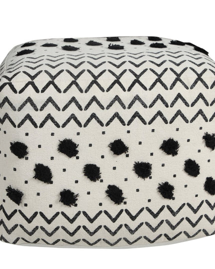 18" White Cotton Chevron Pouf Ottoman