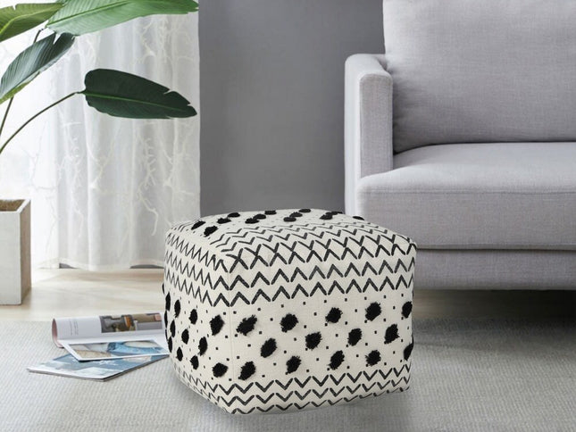 18" White Cotton Chevron Pouf Ottoman