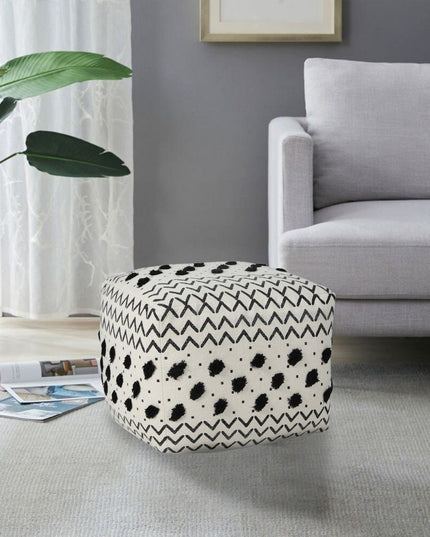 18" White Cotton Chevron Pouf Ottoman