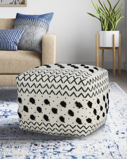 18" White Cotton Chevron Pouf Ottoman
