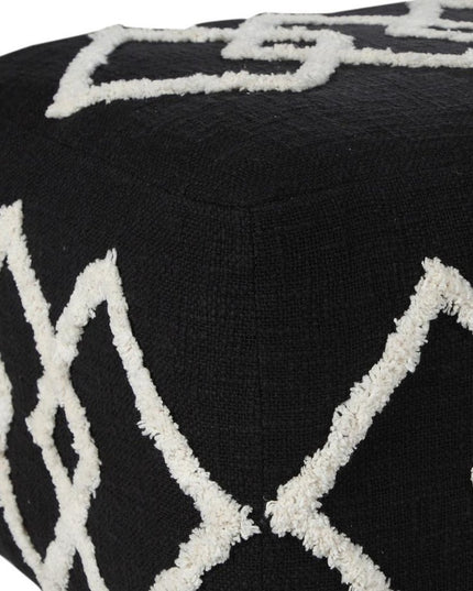 18" Black Cotton Geometric Pouf Ottoman