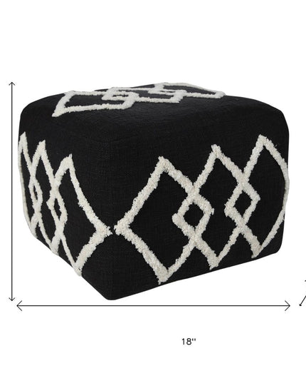 18" Black Cotton Geometric Pouf Ottoman
