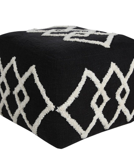 18" Black Cotton Geometric Pouf Ottoman