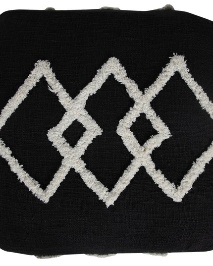 18" Black Cotton Geometric Pouf Ottoman