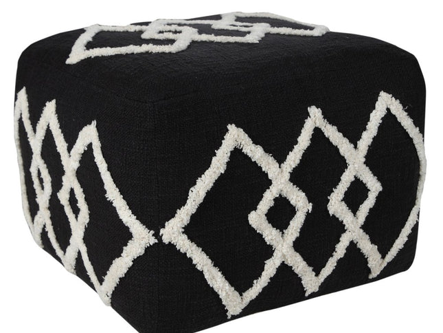 18" Black Cotton Geometric Pouf Ottoman