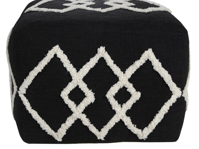 18" Black Cotton Geometric Pouf Ottoman