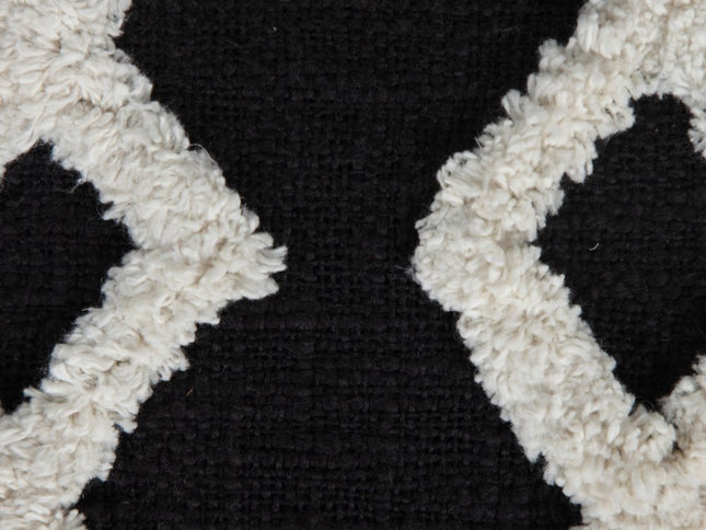 18" Black Cotton Geometric Pouf Ottoman