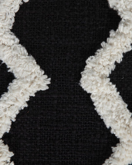 18" Black Cotton Geometric Pouf Ottoman