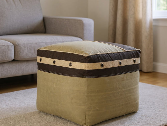 20" Brown Cotton Striped Pouf Ottoman