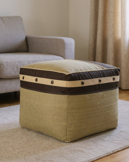 20" Brown Cotton Striped Pouf Ottoman