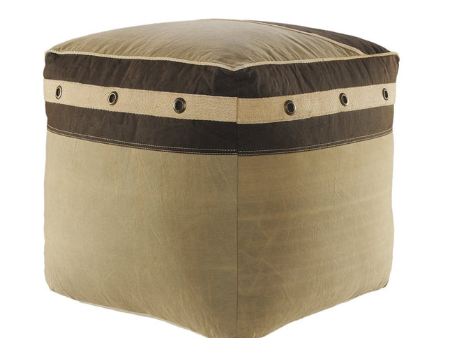 20" Brown Cotton Striped Pouf Ottoman