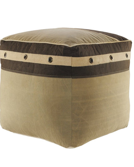 20" Brown Cotton Striped Pouf Ottoman