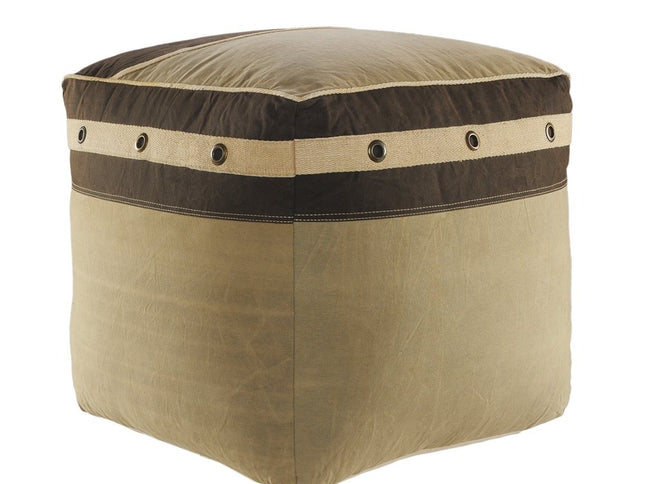 20" Brown Cotton Striped Pouf Ottoman