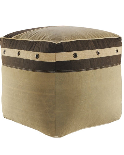 20" Brown Cotton Striped Pouf Ottoman
